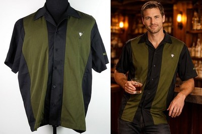 NEW NWT House Of Blues Black & Olive Green Button-Front Martini Lounge Shirt L