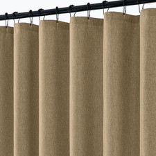 Khaki Linen Shower Curtain, 72x84 Inch, Extra Long, 12 Metal Hooks, Button