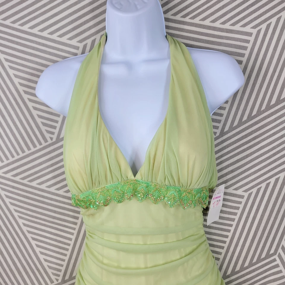 Vintage Prom Dress Small Medium Evening Costume Green party event Halter *FLAWS* - Image 4 of 4