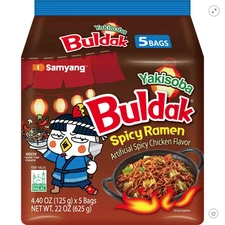 Samyang Buldak Yakisoba Ramen 5-Pack Korean Spicy Stir-Fry Noodles 700g Total