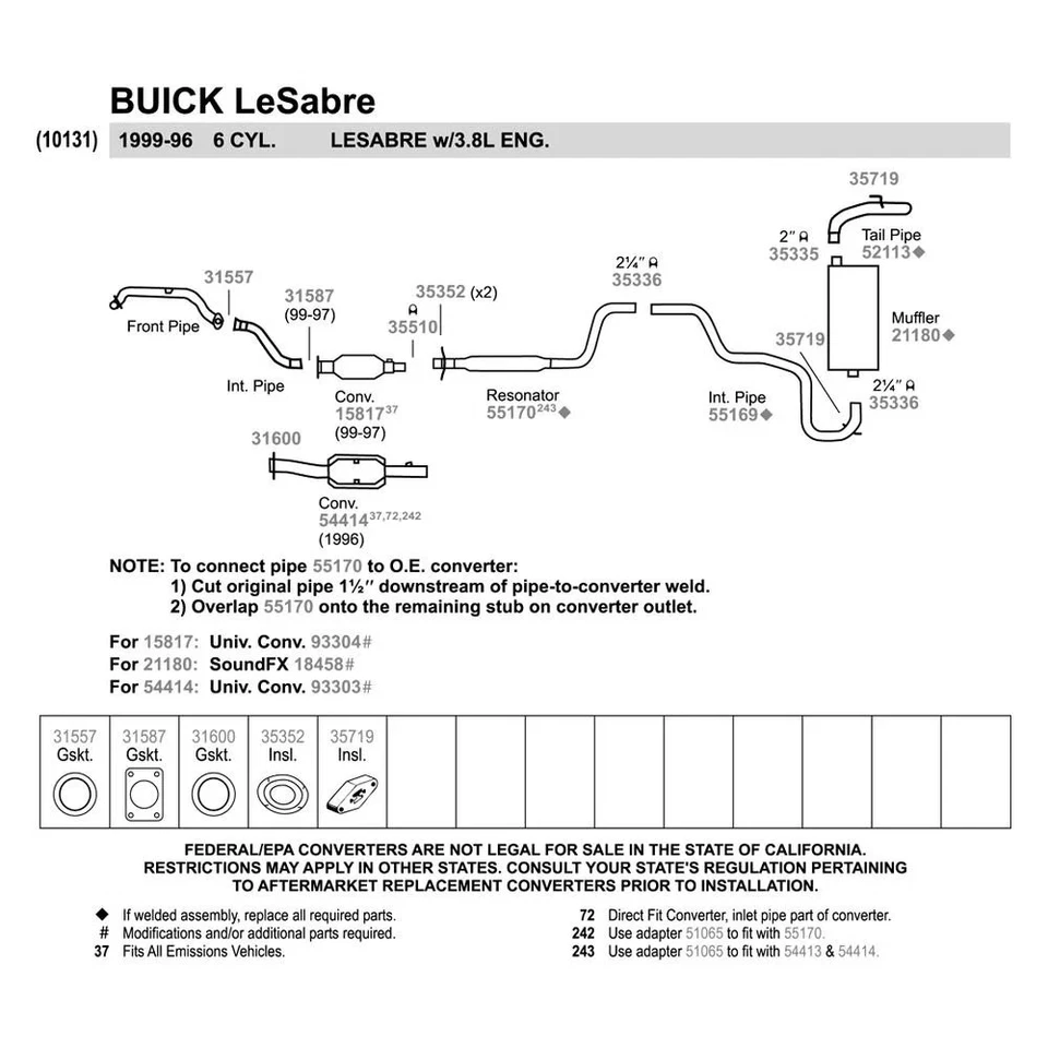 For Pontiac Bonneville 1996-1999 Walker Aluminized Steel Exhaust Tailpipe Foto 2 de 4