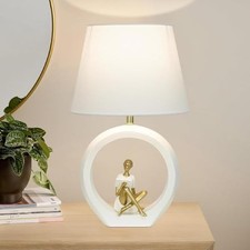 Decorative Table Lamp, White, Reading Girl Figure Base  White Resin Base,