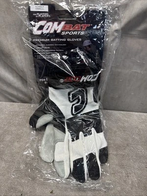 Ball•#11 COMbat Sports Premium Batting Gloves Adult Small Black & White NOS