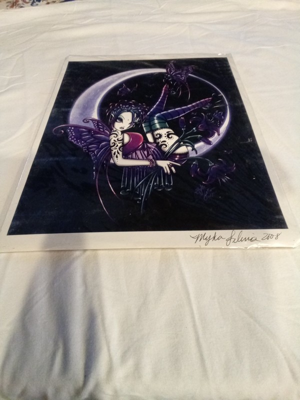 Goth Fairy Sitting On A Cresent Moom Signed By Myka Jelina 2008 Original