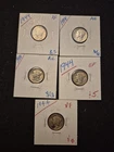 5 Beautiful Vintage High Quality 1944 Silver Mercury Dimes