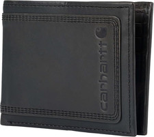 Carhartt Detroit Black Bifold Passcase Wallet Rugged Leather w/ Tin Box - New