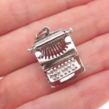 925 Sterling Silver Antique Art Deco Typewriter Oxidized 3D Charm Pendant thumbnail