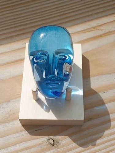 Rare Lmtd. Beril Vallien Kosta Boda Blue Brains Glass Sculpture Signed-Org Stand