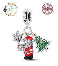 Sterling Silver .925 Charm Pendant Christmas Trio Santa, Bells, Tree FREE OFFER