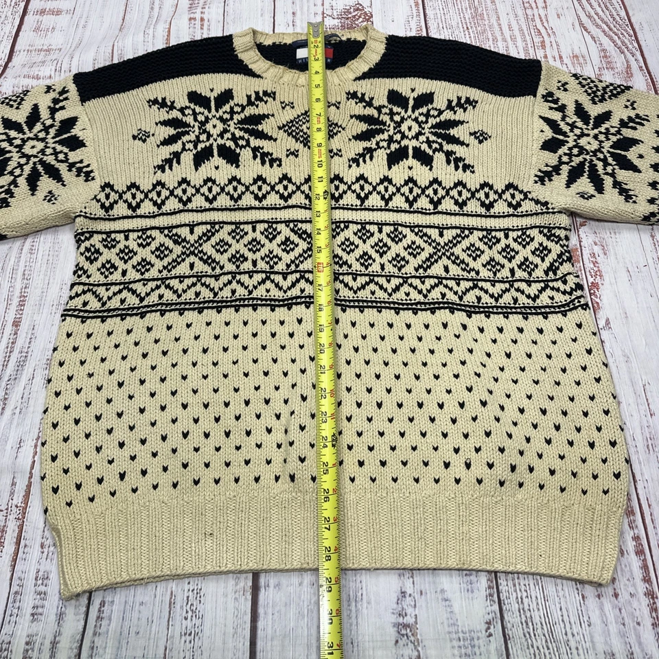 Suéter Vintage Tommy Hilfiger Unisex Grande Off White Navidad Vacaciones Pullover Foto 4 de 4