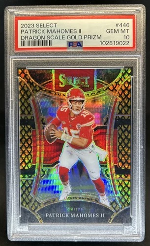 2023 Panini Select Patrick Mahomes II Dragon Scale Gold Prizm Suite #/10 PSA 10