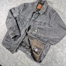 Levis Jacket Men Medium Black Type 3 Denim Down Puffer Trucker 700 Fill Full Zip