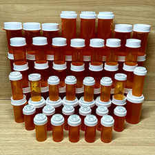 72 Empty Pill Bottles w/ Child-Resistant Caps Mixed Sizes   Clean Lot for Crafts
