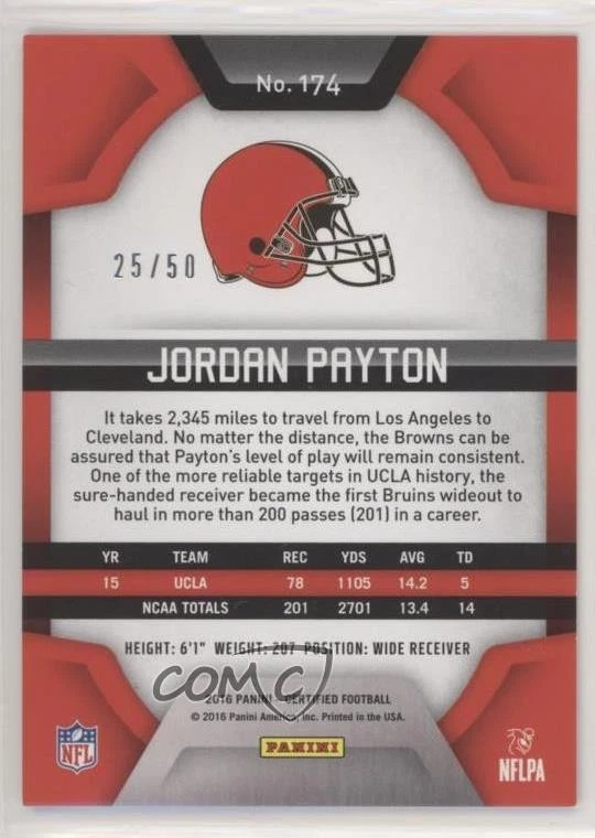 2016 Certified Rookies Mirror Blue /50 Jordan Payton #174 Rookie RC - Image 2 of 2