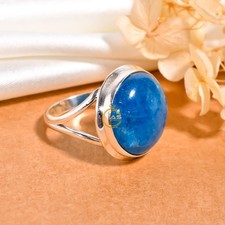 Natural Apatite Gemstone Ring Blue Stone 925 Sterling Silver Statement Ring