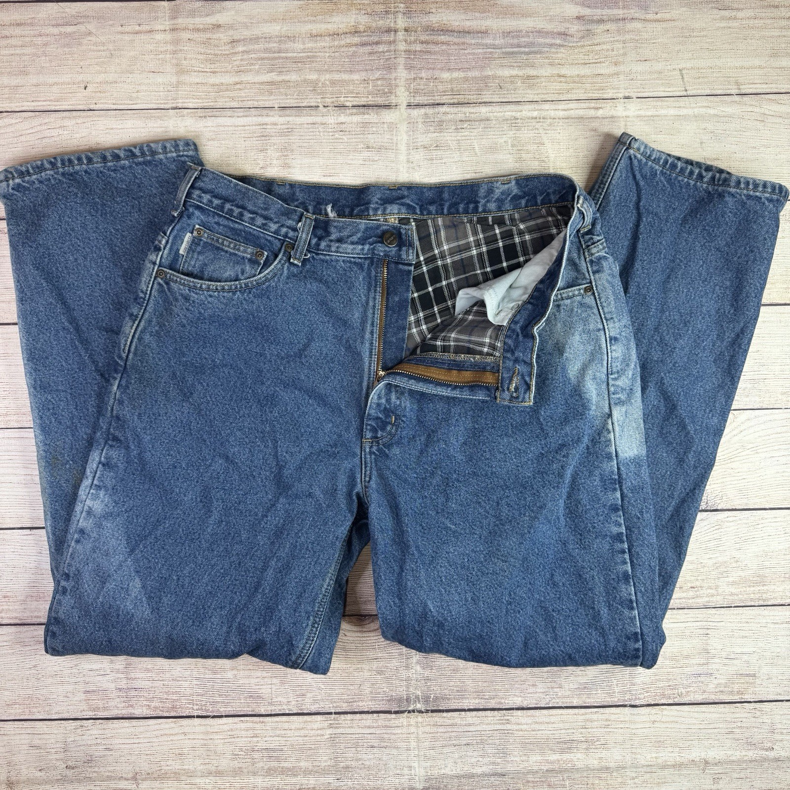 Vintage Carhartt Jeans Mens (36x33) Blue Denim Flannel Lined Workwear (Read) thumbnail 15