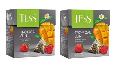 TESS Tropical Sun Green Tea 2x20 Pyramid Bags Mango & Strawberry