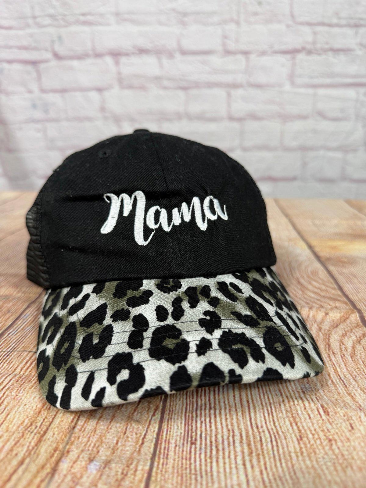 Mama Script Embroidered Leopard Print Trucker Hat… - image 1