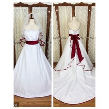 Stunning Vintage 90s David’s Bridal Red Satin Trim Wedding Gown