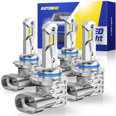 AUTOONE 9005 9006 & LED Headlight Bulb Beam Super High/Low Bright White Kit 4PCS
