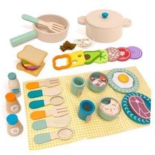 Wooden Play Cooking Set, 35pcs Kitchen Set for Toddlers, Play Food Sets for