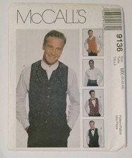 McCalls Sewing Pattern 9136 Mens Vest Bow Tie Size MX 40 42 44 uncut