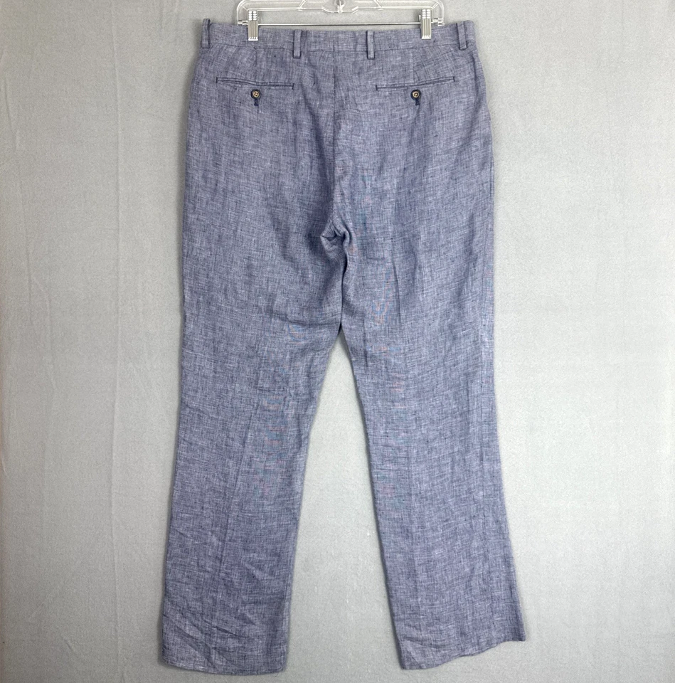 Pantalones de lino Murano Baird McNutt para hombre 36x32 Resort calce clásico preppy azul marfil Foto 4 de 4