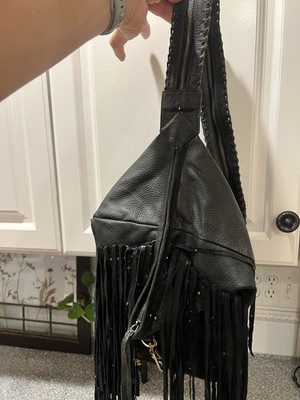 Boho Western Black Leather Fringe Cleobella Single Strap Convertible Backpack