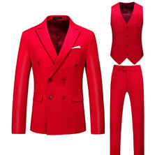 Mens 3PCS Double Breasted Blazer Straight Pants Slim Fit Casual Business Suits