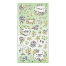 FLOWER STICKERS Craft Scrapbook Sticker Sheet Kawaii Green Blue Floral Pansy NEW
