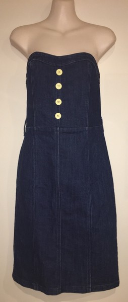Minkpink Strapless Denim Dress With Yellow Buttons Size 8