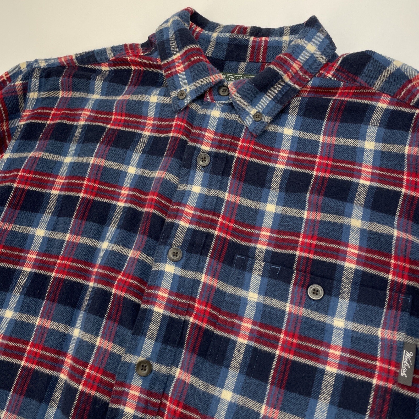 Woolrich Button Down L/S Pocket Flannel Shirt Men’s L Blue Red Plaid Fade