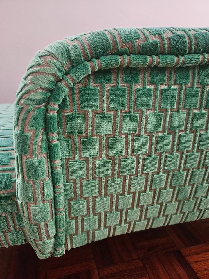 Left Hand geometric green upholstered chaise lounge Stunning ! Free