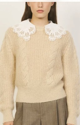 sandro Cropped sweater with embroidered collar mohair wool sz 3 usa m