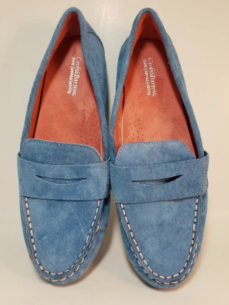Croft and Barrow Womens Blue Suede Penny Loafers Driving Shoes Size 7.5 Comfort