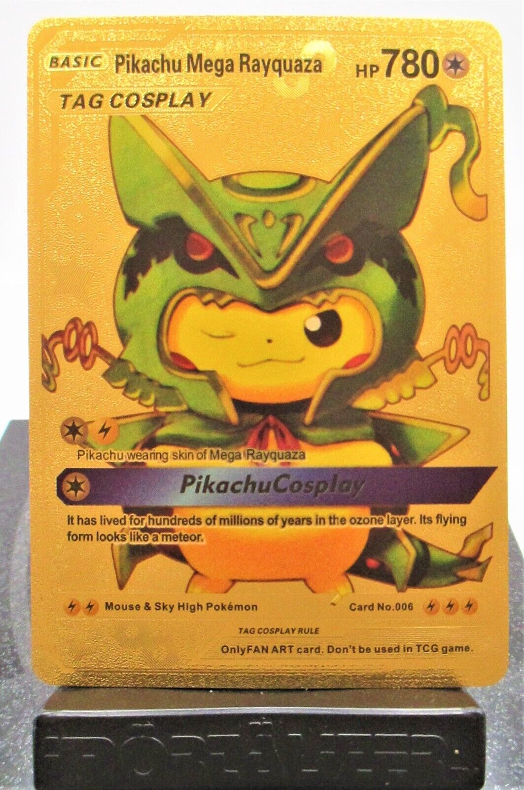 Pikachu Mega Rayquaza Pokemon Metal Gold Card Nintendo