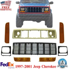 Header Panel Grille Headlight Bezel Park & Corner Lights For 97-01 Jeep Cherokee