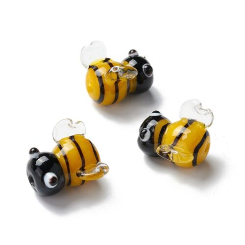 5pcs Lampwork Beads Bees Insect Loose Spacer Bead Golden 15-16mm DIY Crafts - Afbeelding 1 van 4