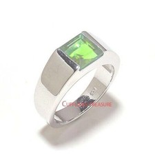 Natural Peridot Gemstone with 925 Sterling Silver Ring For Men's 7884