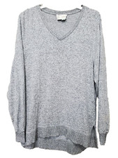 Saturday Sunday Anthropologie Gray Ribbed Trim V-Neck Oversized Sweater Size MED