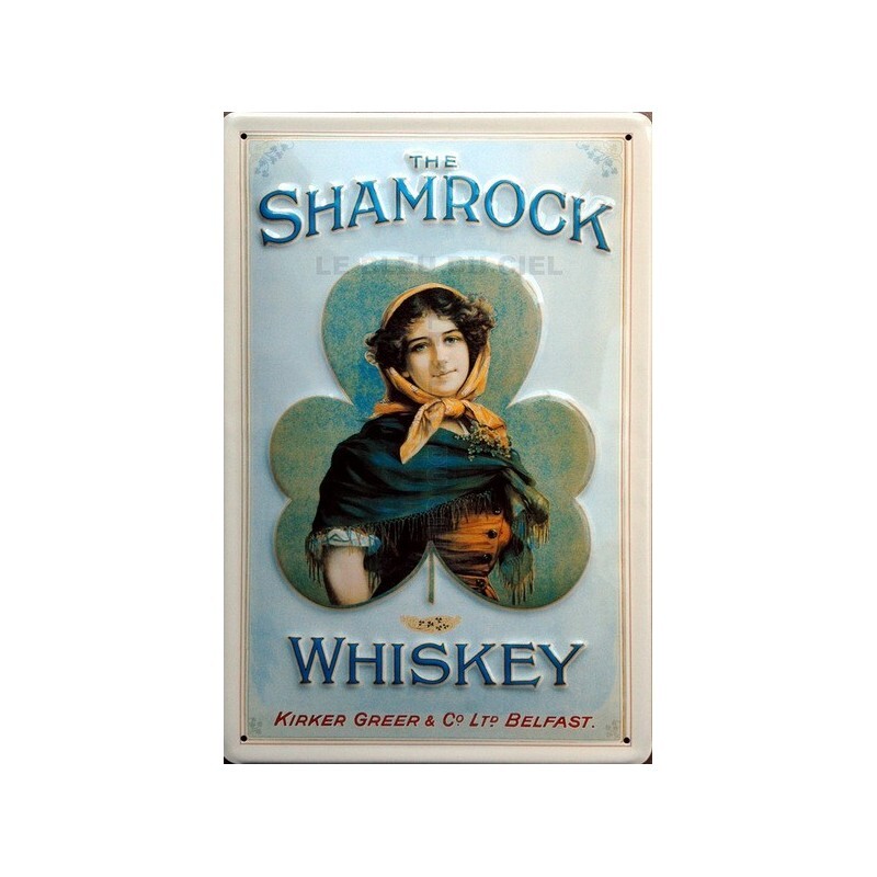 Plaque The Shamrock Whiskey en métal pour décorer un bar de maison ou une cuisine rétro