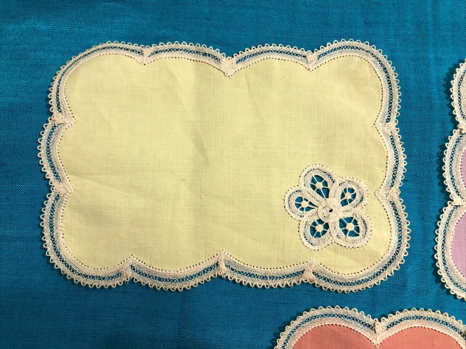 Victorian BRUSSELS LACE RENEE FOIRET Set 3 Handkerchiefs Colors Gift FREE SHIP - Image 4 of 4