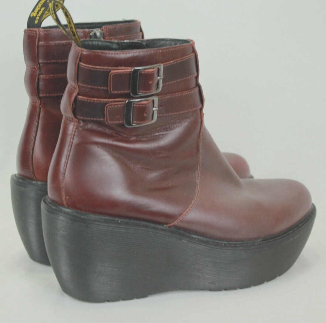 RARE!! DR "DOC" MARTENS CAITLIN RED BURGUNDY PLATFORM ANKLE BOOTS SIZE 7 EUC! image 5