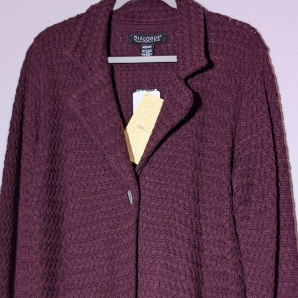 NWT Dialogue Merino Wool Blend Knit Duster Cardigan Purple Size Medium - Image 2 of 4