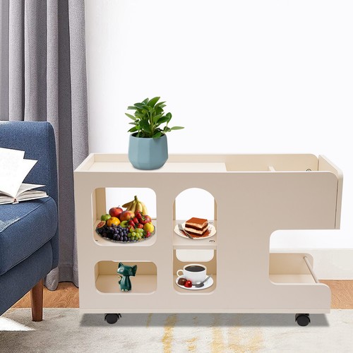 3 Tiers Rolling Cart Storage Organizer Mobile Trolley Sofa Side Table W/ Wheels