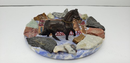 Vintage Blue Marble Wyoming Souvenir Ashtray With Copper Inset And Horse - Picture 4 of 11