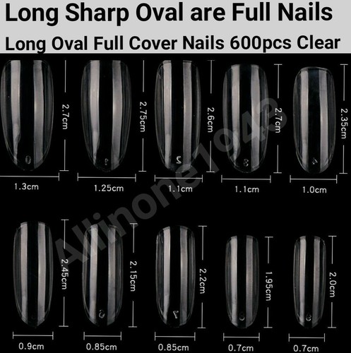 600Pc Long Sharp Oval Full Cover Artificial French False Fake Nail Tips Jargod - Picture 2 of 7