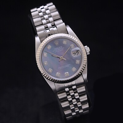 Rolex Oyster Perpetual Datejust mother of pearl dial and diamonds serviced +box