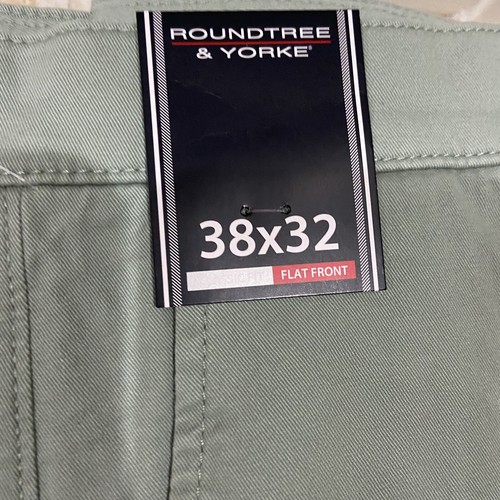 NWT Roundtree & Yorke Sz 38x32 Flat Front Classic Fit Seafoam Green Pants Chino - Picture 4 of 4
