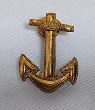 Vintage Gold Tone Anchor Pin Brooch Nautical Navy